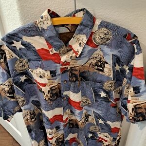 Red and Blue Nautical Casual Button Down Shirt